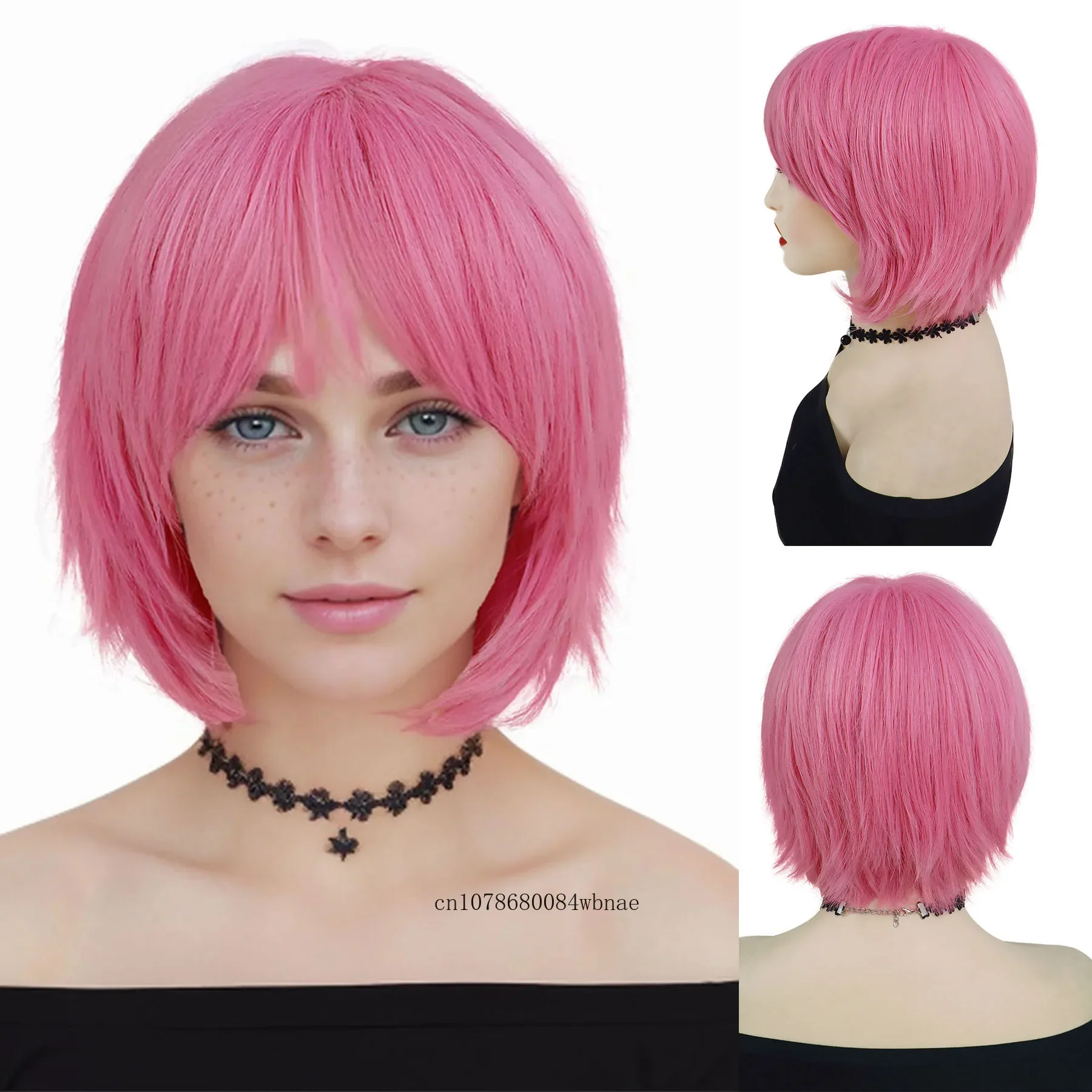 

CosplayAnime Cosplay Pink Wig Synthetic Hair Short Spiky Wigs with Bangs for Women Girls Halloween Costume Party High Temperatur