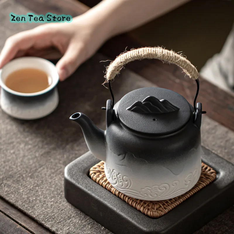 Gradual Change Shan Hai Line Lifting Beam Teapot Teapot Home Retro Ceramic Filter Teapot Teapot Divided Teapot Single Pot