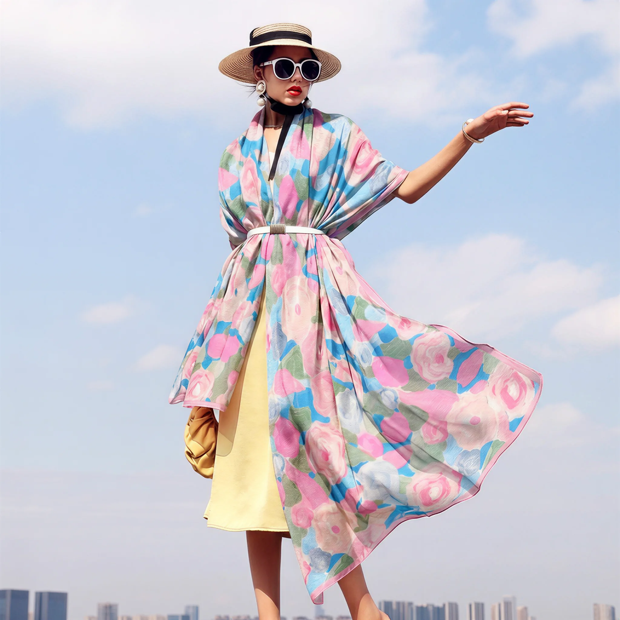Elegant Floral Silk Scarf Women Soft Satin Beach Cover Up 245*110cm Large Shawl Wrap for Ladies Summer Holiday