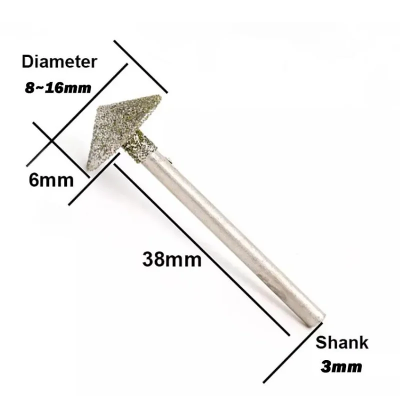 1/5/10pcs 8-16mm 3mm Shank Conical Umbrella Shape Diamond Grinding drill bits Jade Carving Deburring Rotary Kits Tool