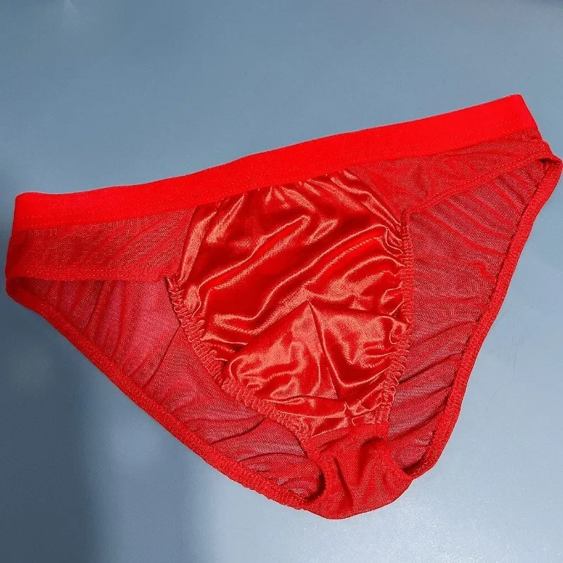 لامعة الرجال شبكة ملخصات كيس مزموم السراويل لون الحلوى بيكيني Hombre سراويل منخفضة الخصر مريحة رجل ملابس داخلية مرنة بحر