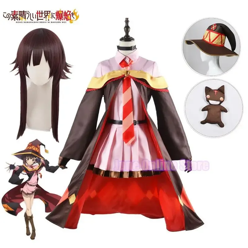 Halloween konosuba megumin cloak dress uniform full set outfit God's blessing on this wonderful world anime megumin cosplay wig