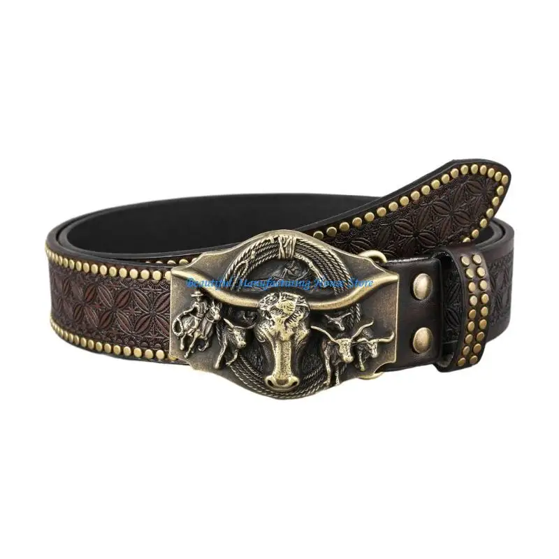 E56A Llamativo patrón en relieve Hebilla Cinturón Cintura ajustable para mujer Hombre