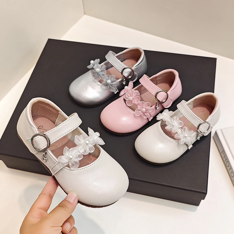 

2025 NEW Girls Spring Autumn Flowers Princess Shoes Soft Bottom Children Flats Leather Shoes Fashion Kids Shoes