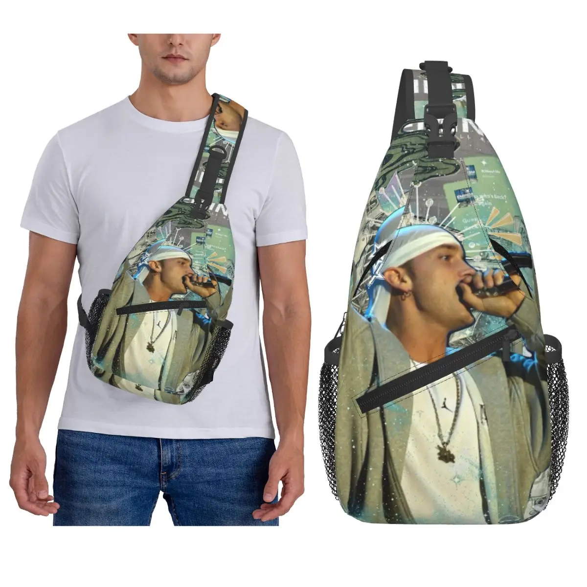 

Eminem Rapper Chest Bag Men Sling Crossbody Backpack Chest Bag Traveling Hiking Daypack Shoulder Bag