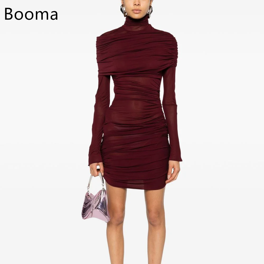 فساتين Booma أنيقة صغيرة على شكل حرف A بأكمام طويلة، فساتين حفلات رسمية للنساء برقبة عالية، فستان حفلات بسيط مخصص