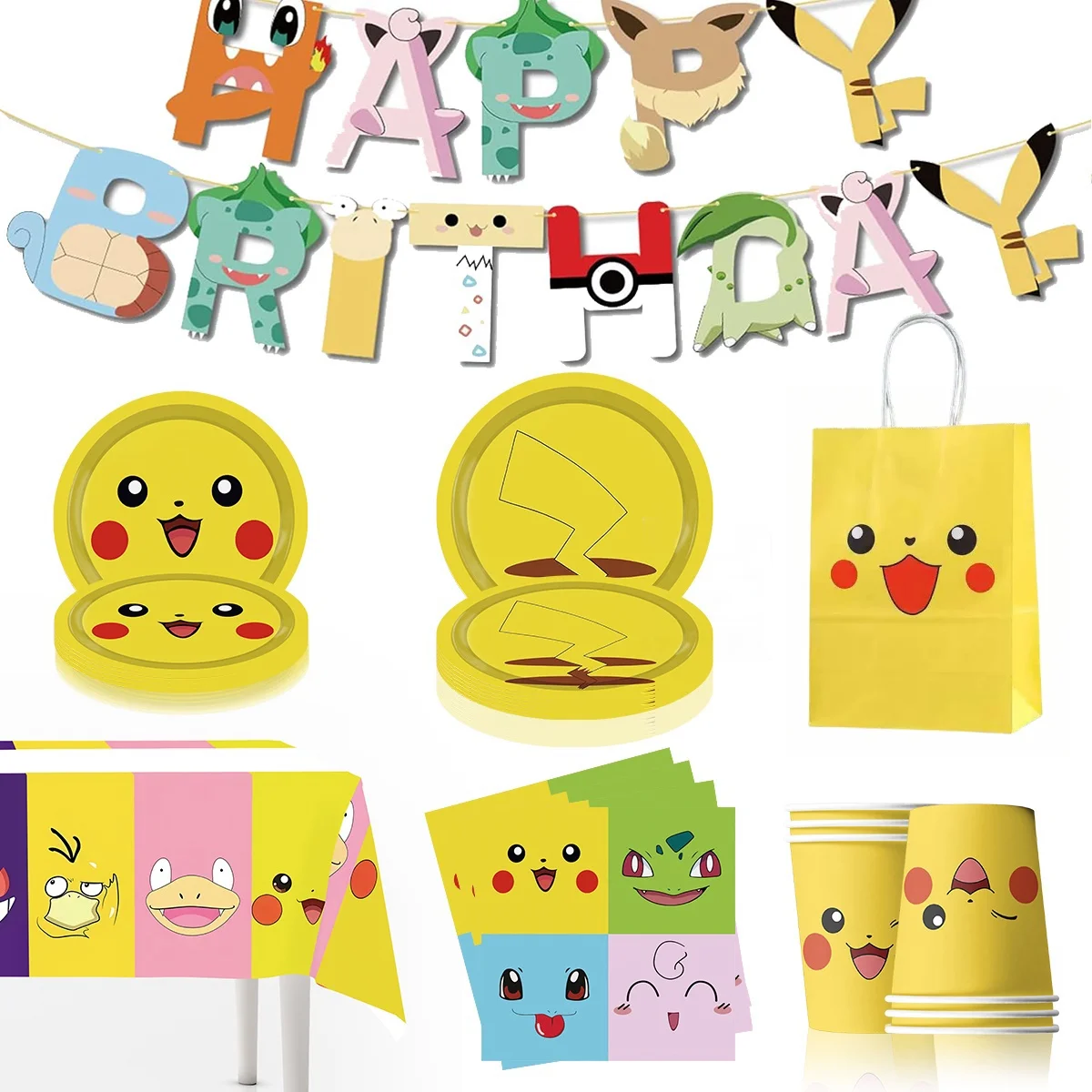 Pokemon Birthday Decoration 20/10pepole Pikachu Disposable Tableware Tablecloth Plate Baby Shower Kids Favor Boys Party Supplies