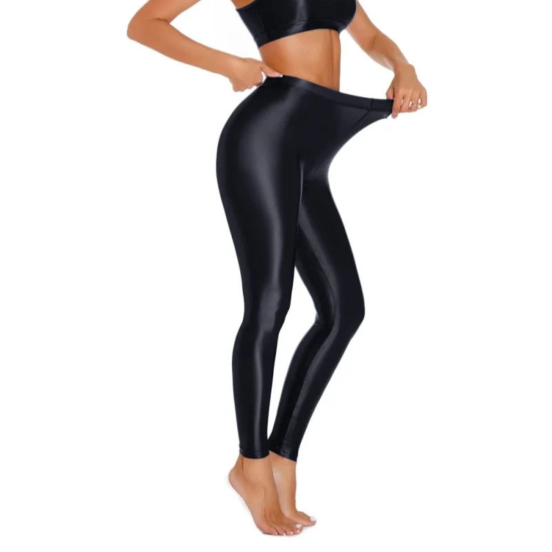 100D Spring Autumn Satin Leggings Plus Size Oil Shiny Footless Shaping Pantyhose Open Crotch / Close Crotch Skinny Leg Tights