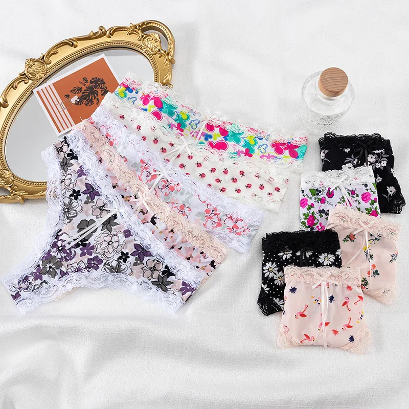 Lace Floral Sexy String Women Cute Underwear Thin Soft Low Rise String Femme En Lot T Back Briefs Panty Lingerie Calzones Mujer