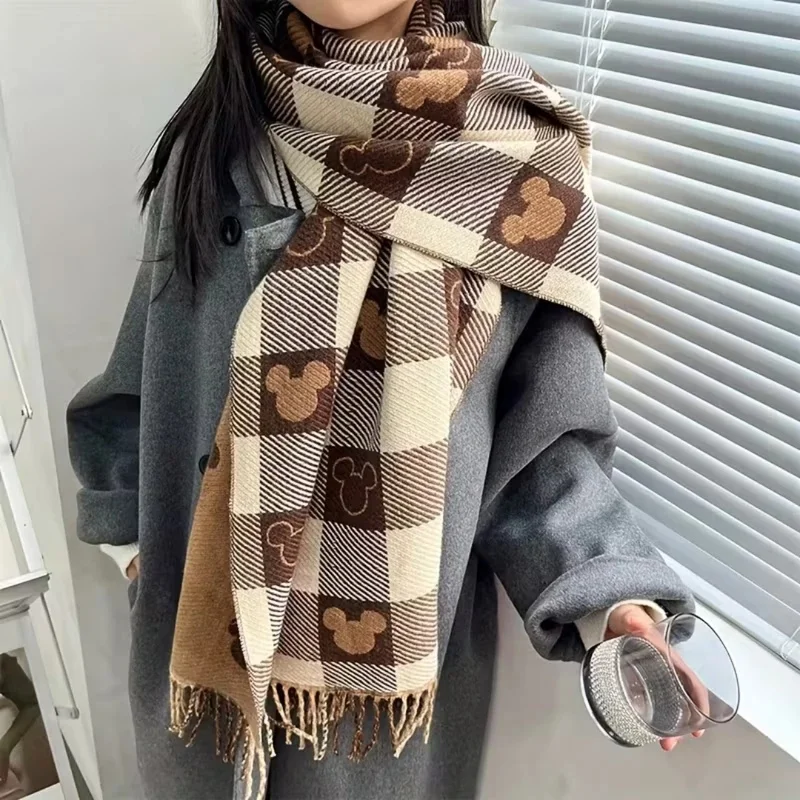 Bufanda de doble cara con estampado de Mickey Mouse, bufanda cálida para mujer de otoño e invierno, chal para exteriores, accesorios de moda para mujer