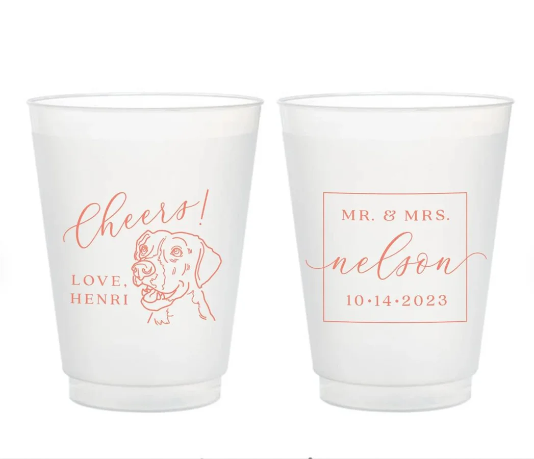 

12oz or 16oz Frosted Unbreakable Plastic Cup #204 - Custom Pet Illustration - Cheers - Wedding Favors, Frosted Cups, Beer Cups,