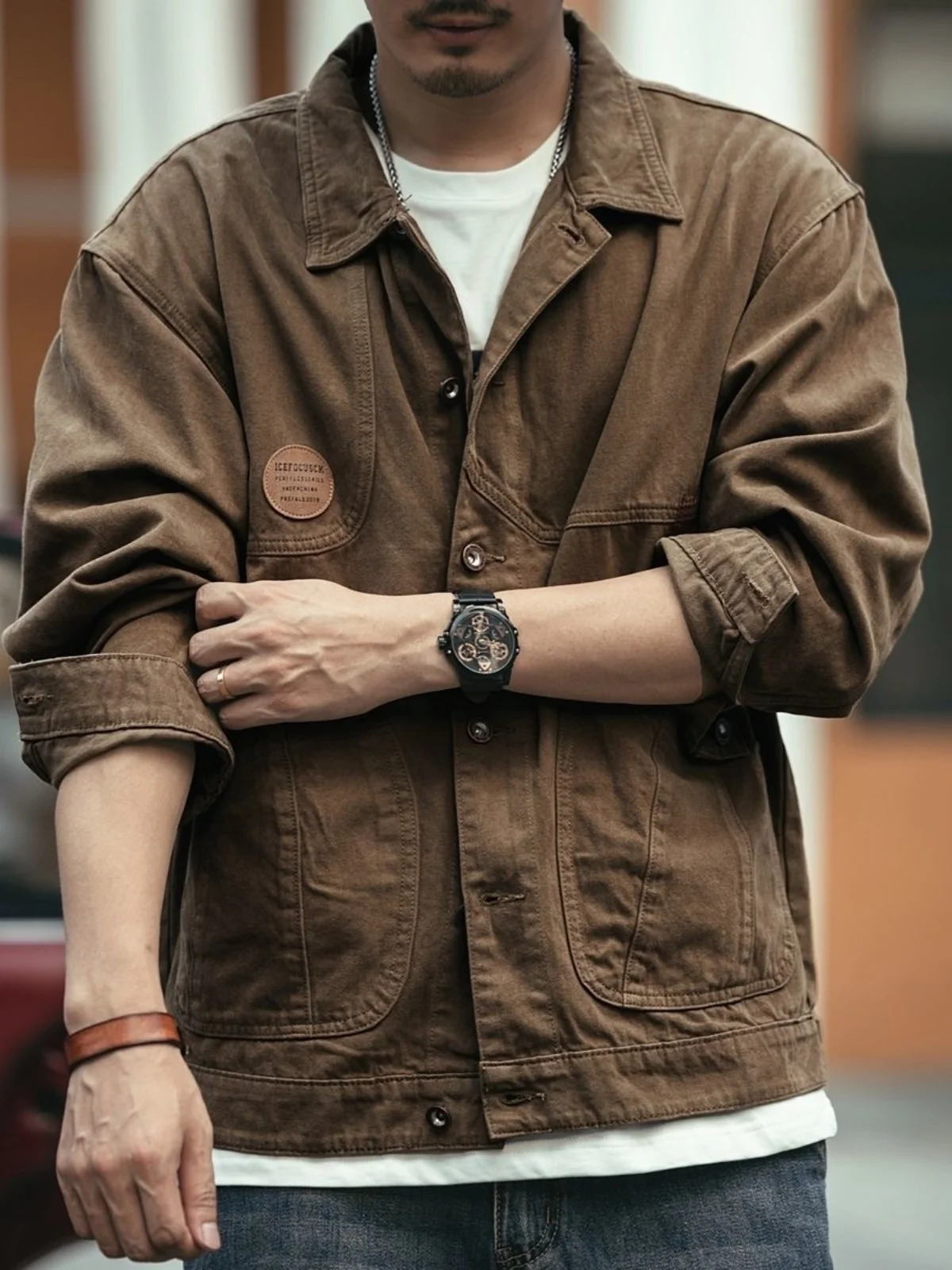 Men's Workwear Denim Jacket Multi-Pocket  Welding Anti-Scald Wear-Resistant Work Uniform Jacket for Construction Site