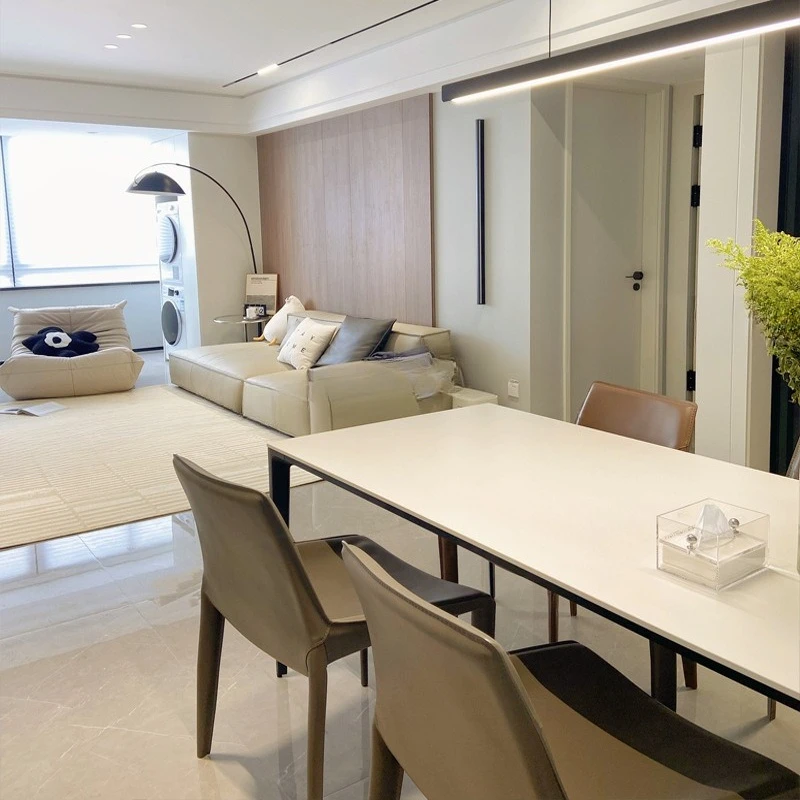 

Slate dining table household small apartment Italian minimalist modern simple aluminum alloy white light luxury