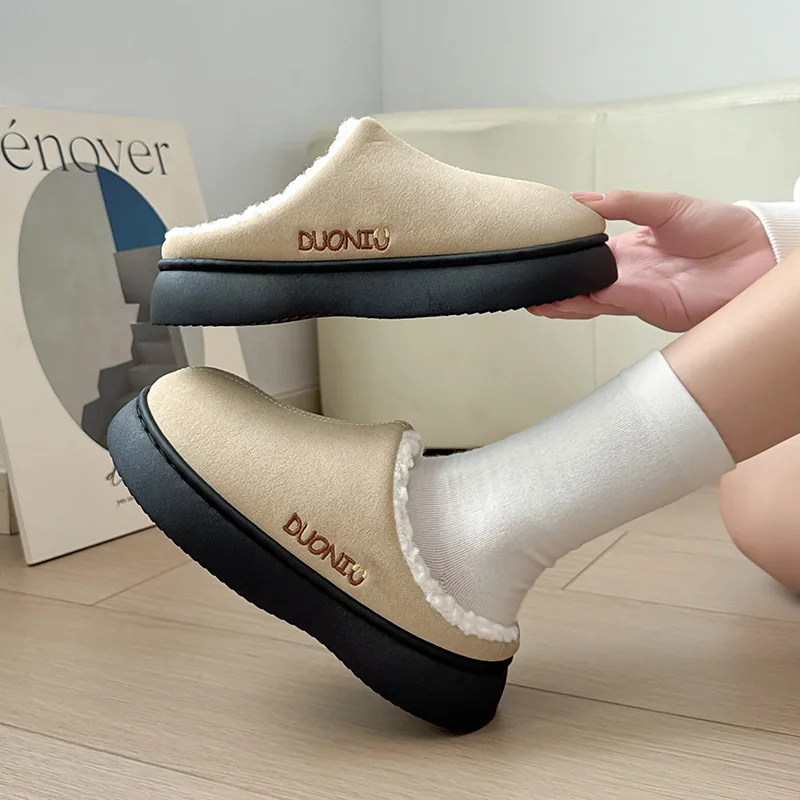 Winter Couple Closed Toe Slippers, Plush Fleece Lined Cloud Comfort, Non-Slip Durable Indoor Home Shoes view 3
