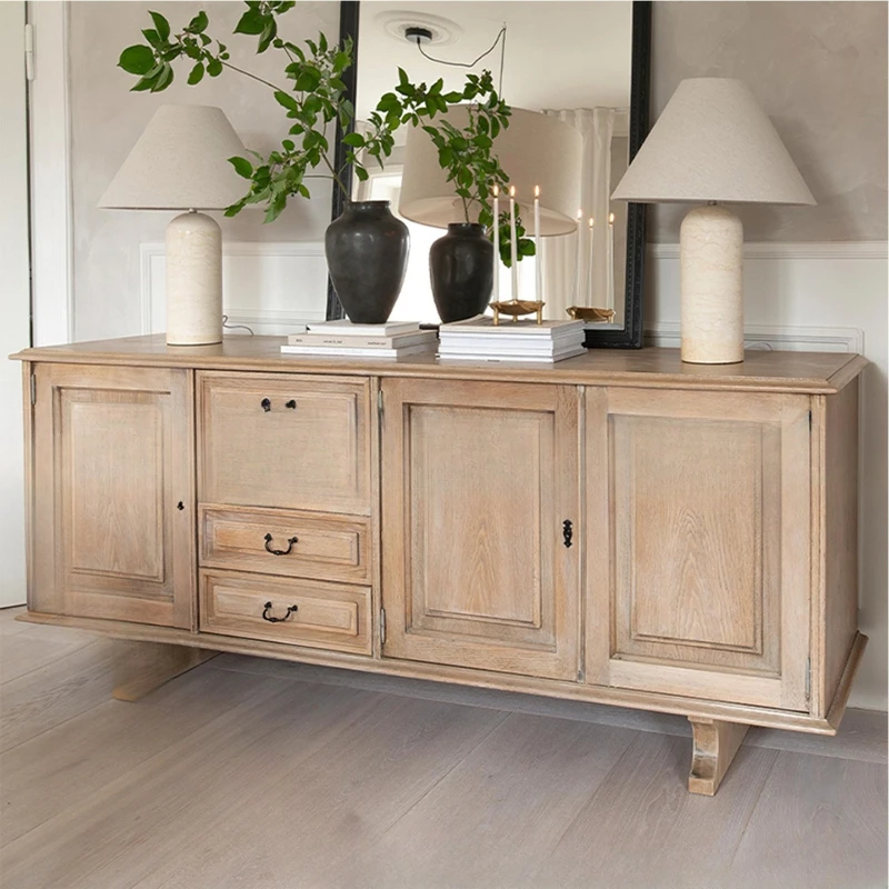 

French retro TV cabinet, living room dining side cabinet, entrance cabinet, American old partition, light luxury locker, tea cab