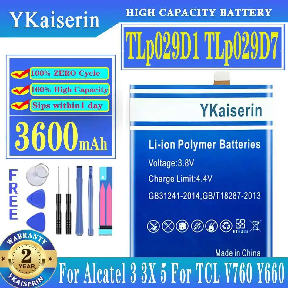 

Mobile Phone Battery Tlp029d1 Tlp029d7 3600Mah For Alcatel 3 3X 5 Tcl V760 Y660