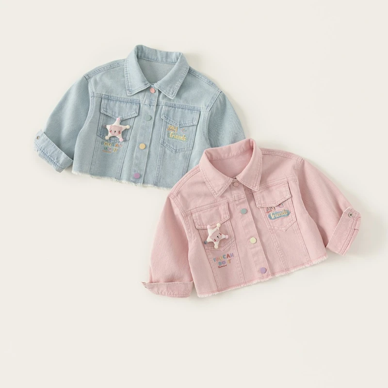 

2025 Autumn New Girl's Polo Short Embroidered Warm Cowboy Colorful Button Coat