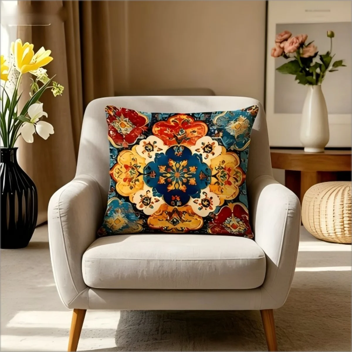 Vintage Boho Mandala Pillow Cover Ethnic Turkish Kilim Print Cushion Case for Sofa Couch Bohemian Moroccan Home Decor Boho