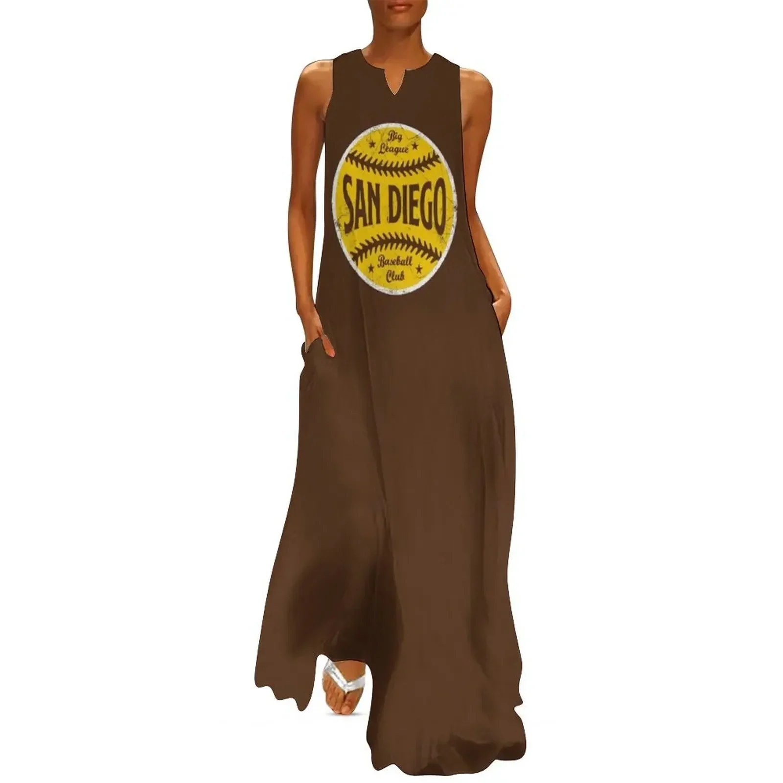 

San Diego Retro Big League Baseball - Brown Long Dress summer dress woman 2025 Dress
