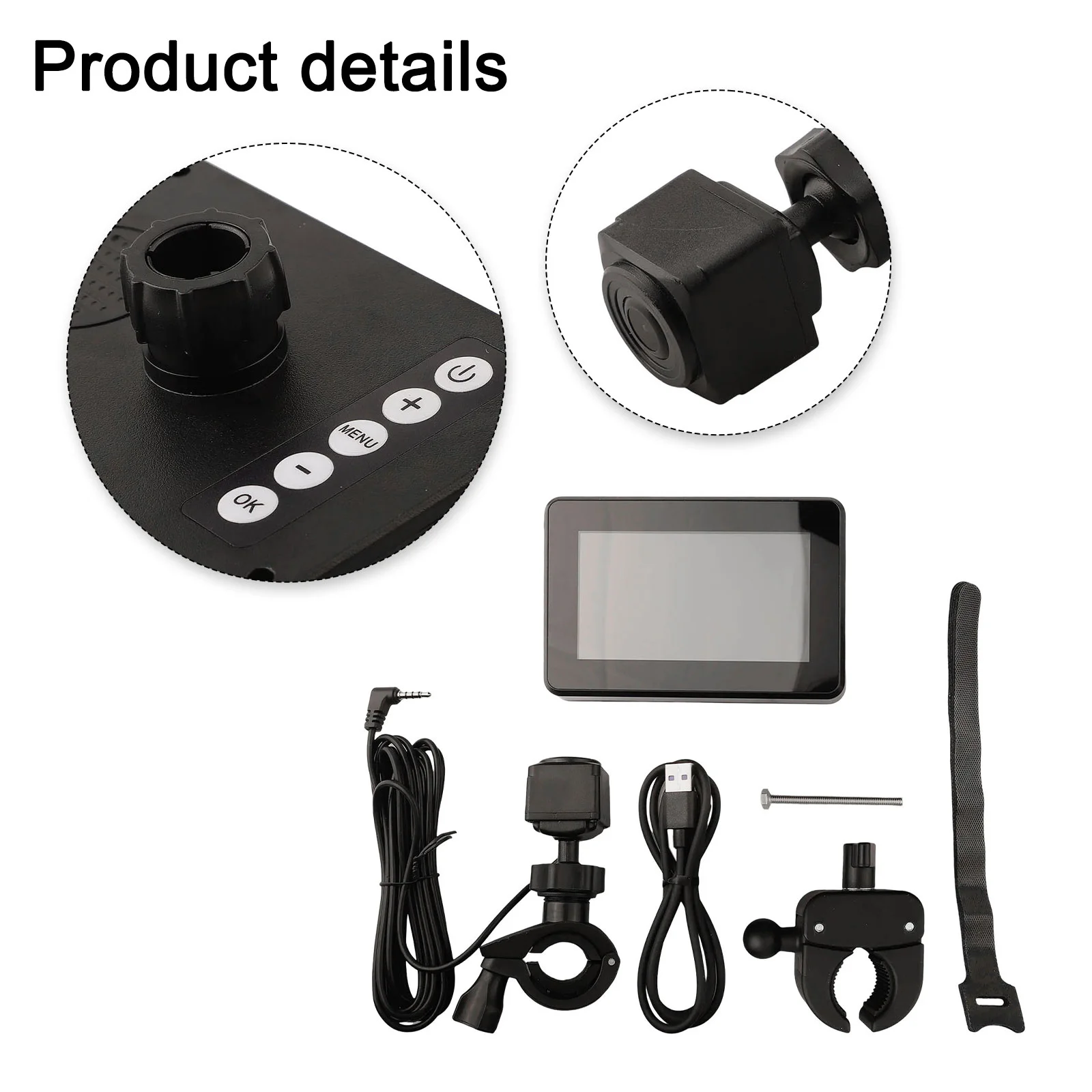 Bike Mirror Recorder Kit 124x83x20mm AHD 1080P 360° Adjustable Camera Display With USB Cable Bicycle Display Accessories