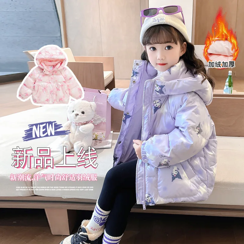 

Anime Hello Kitty Girls' Thick Warm Winter Coat with White Duck Down Coat Children's cartoon cute, fashionable and sweet jacket
