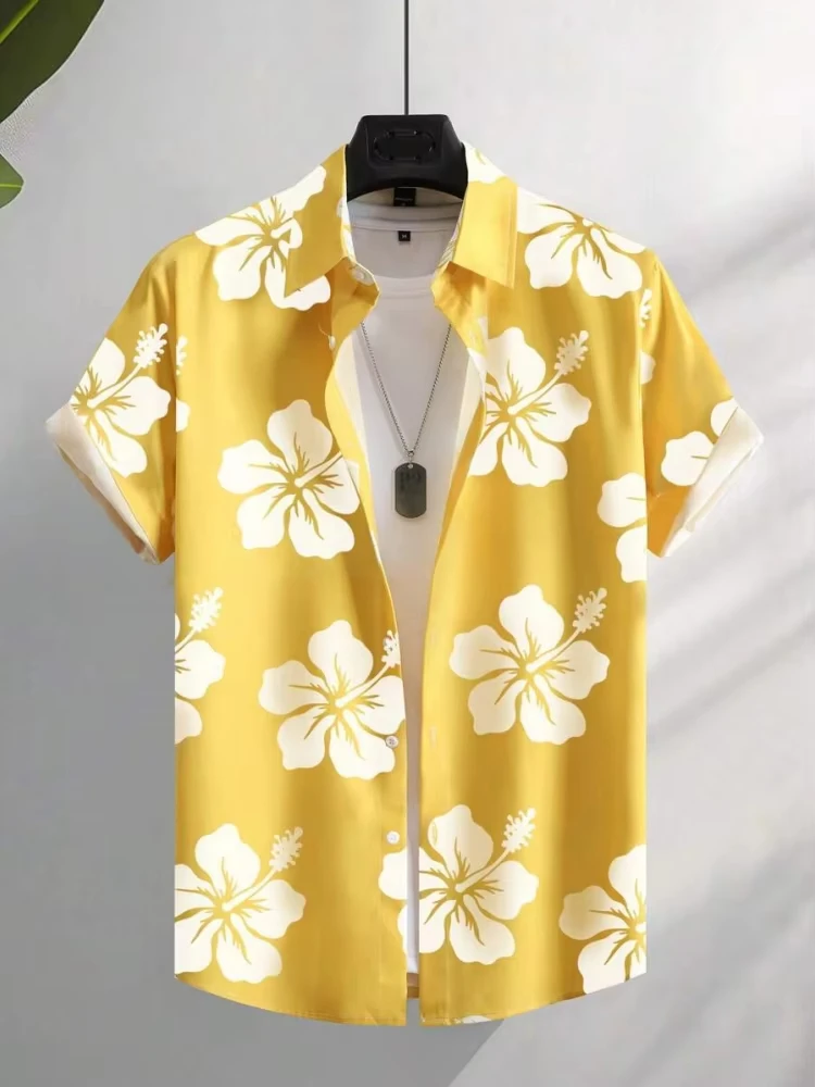 Men's Hawaiian Tropical Loose Palm Tree Floral Print Pattern Tee Casual Summer Short Sleeved Lapel Daily Shirts Men's Street Top