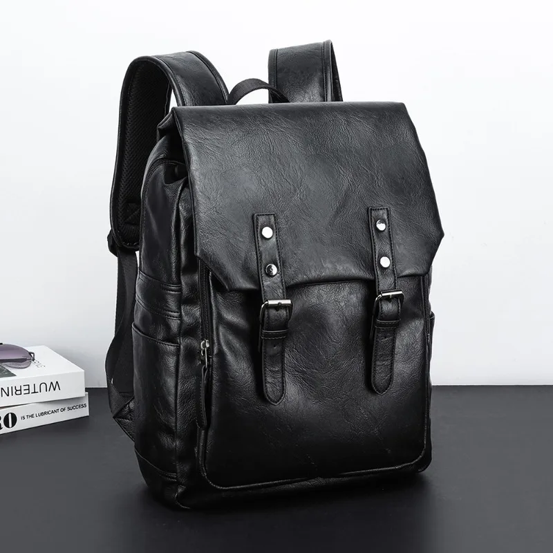 

Роскошный мужской рюкзак из искусственной кожи, дорожные мужские рюкзаки большой емкости, 15-дюймовая сумка для ноутбука, модный рюкзак с клапаном, походная сумка для кемпинга