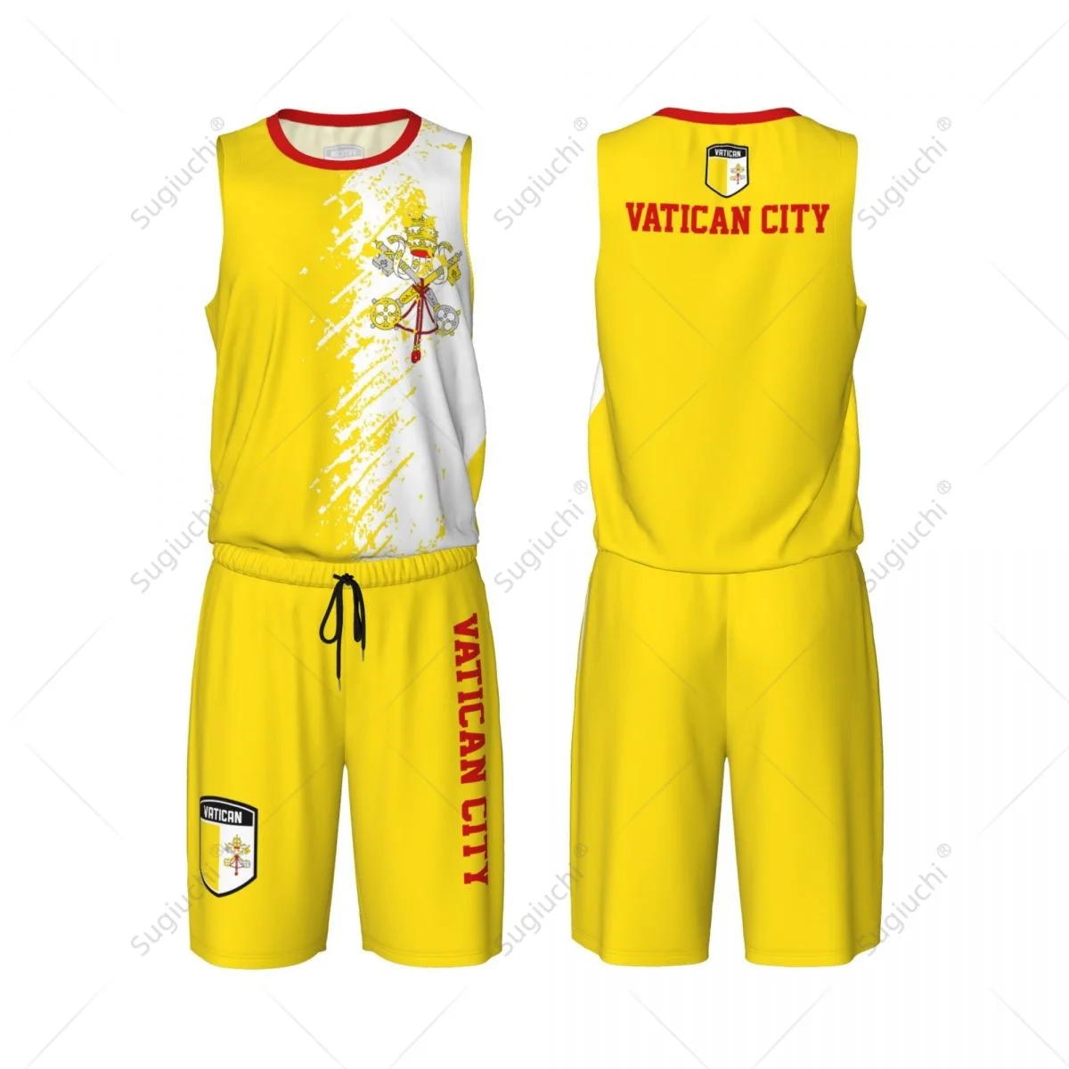 Vatican City Flag Grain Men Basketball Set Shirt & Pants Sleeveless