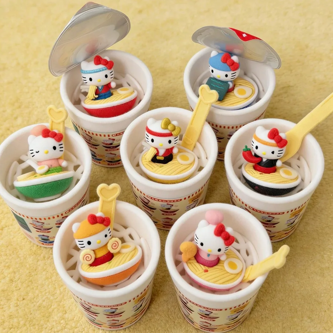 Hello Kitty Ramen Shop Series Bobble Cute Bean Blind Box Mini Figure Desktop Ornament Trendy Play Toy Surprise Gifts for Girls view 2
