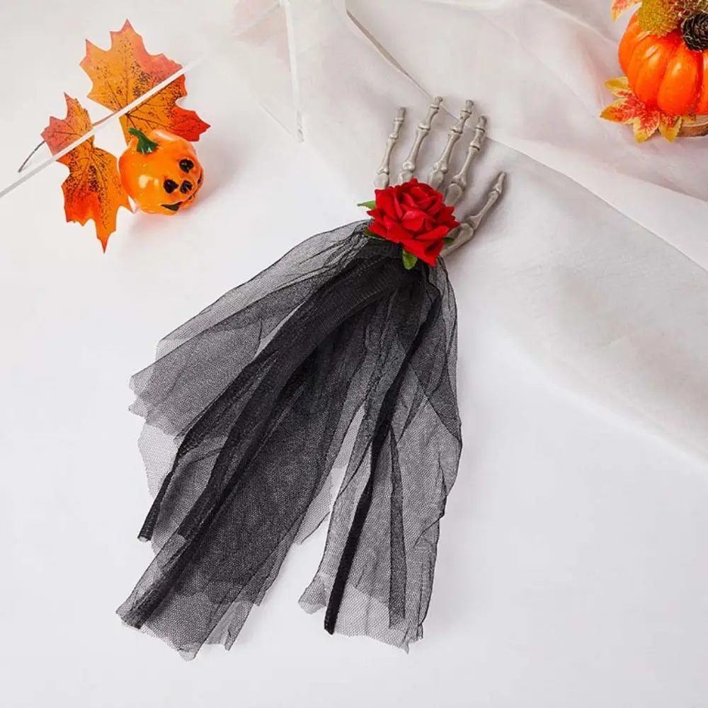 

Аксессуары для волос в стиле панк, заколка для волос с косточкой и розой, длинная сетка, пряжка на голову на Хэллоуин, имитация заколок, костюм для выпускного вечера