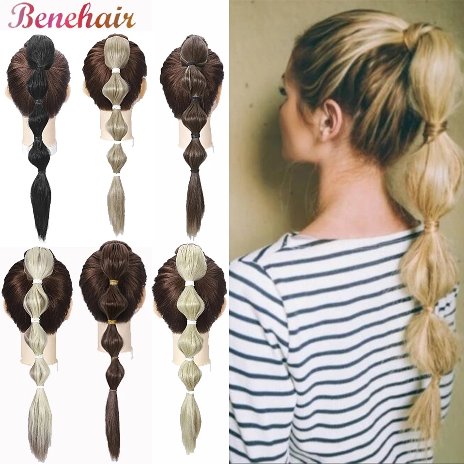 Benehair Synthetic 18inch Lantern Bubble Claw On Ponytail Black Brown Blonde Hair Extensions Fashionable Hairpiece For Women