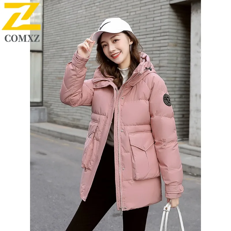 COMXZ jacket for men winter Korean fashion lightweight long padded coat men's clothing solid color hooded warm down cotton coats