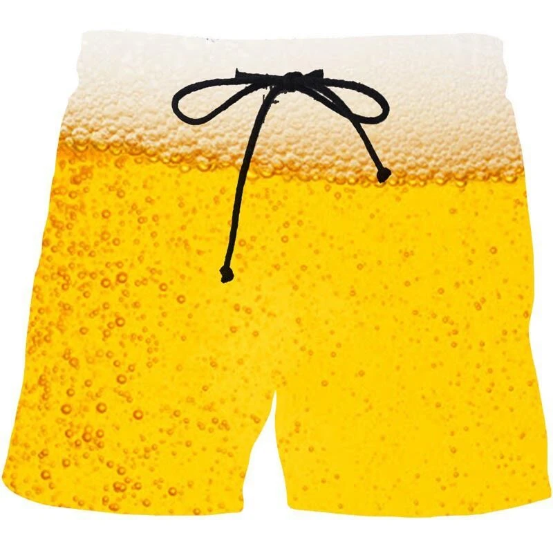 Shorts de plage College 3D pour hommes, maillots de bain décontractés, maillots de bain hawaïens, shorts de glace, pantalons de planche graphiques de bière, été