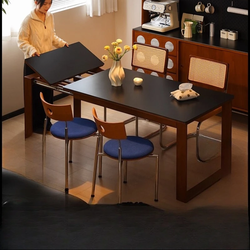 

Furniture Nordic retro retractable rock slab dining table Small apartment solid wood foldable dining table