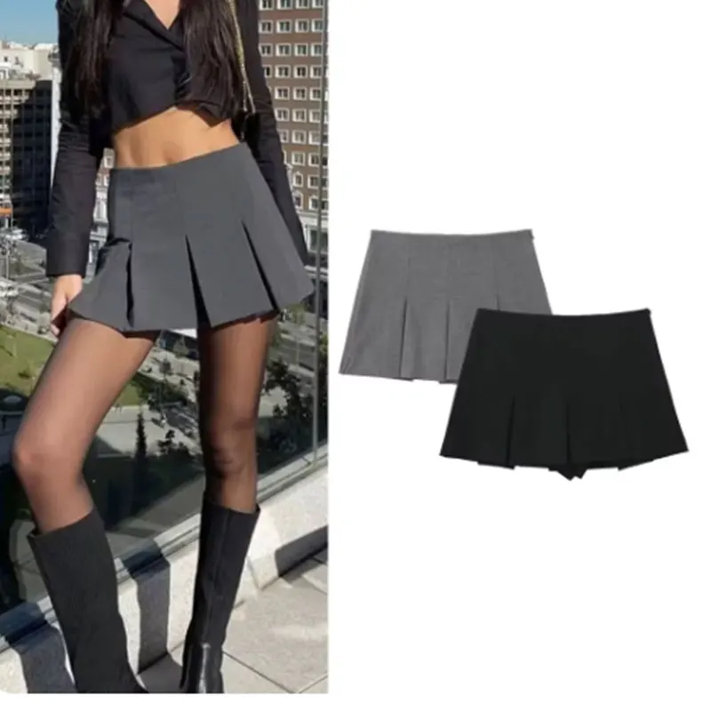 Mooyufon Fashion Women's High Waist Shorts Skirts Pleated Skirt Shorts Women Striped Bermuda Shorts Woman Casual Mini Shorts