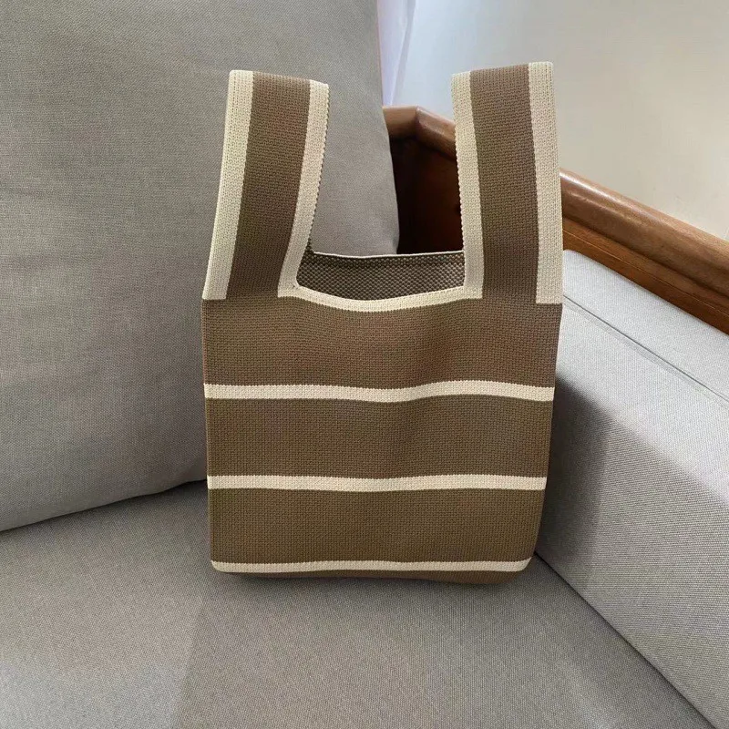 

Модная вязаная сумка-тоут в полоску, модная вязаная крючком сумка хобо, женская повседневная сумка и кошелек