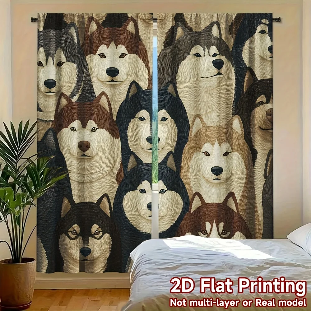 Cute Dog Print Curtains for Window Home Decor Shiba Inu Husky Animal Gallery Art Curtain Panel Modern Pet Lover Curtains