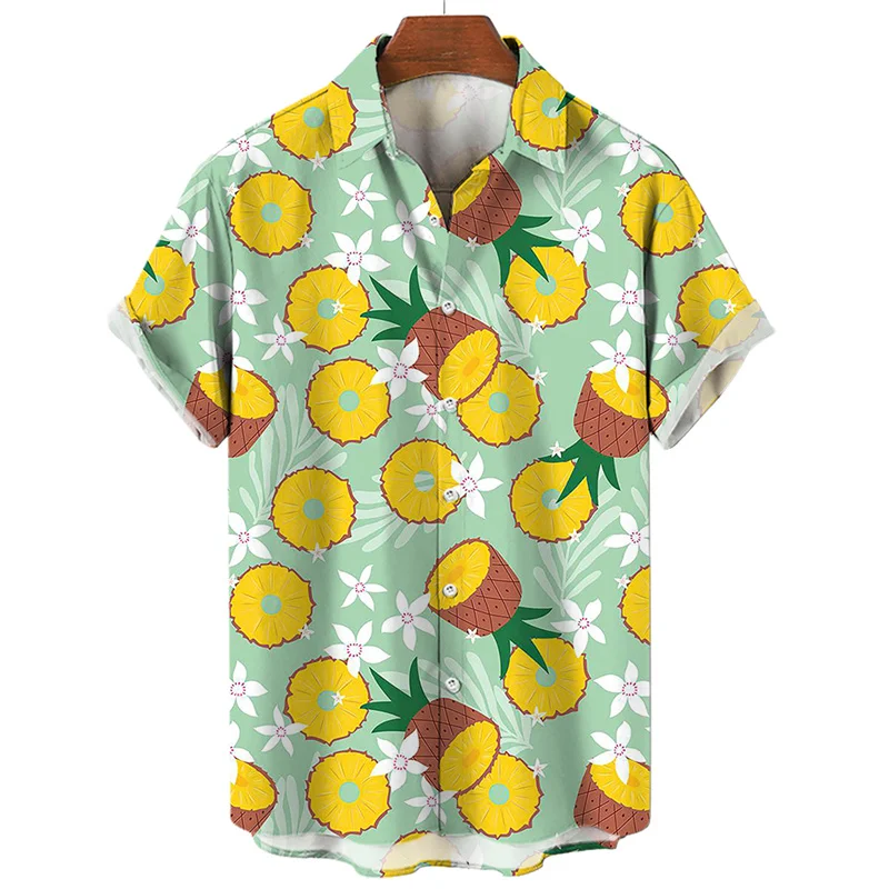 Hawaiian Tropical Fruit Shirt For Men Button Lapel Short Sleeve Shirts Summer Male Clothing 3D Pineapple Banana Printed Blouse