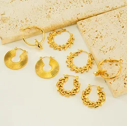 ANENJERY 316L Stainless Steel Geometric Round Star Leaves Hoop Earrings for Women Vintage Style Earrings Jewelry Gift Wholesale