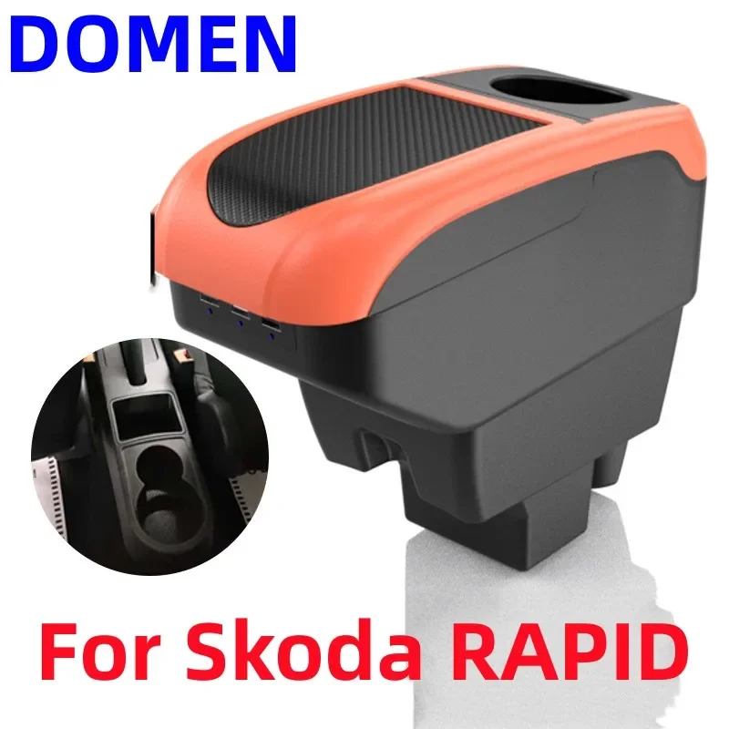 

New Storage Box For Skoda RAPID armrest box center armrest storage box modification special accessories USB Charging