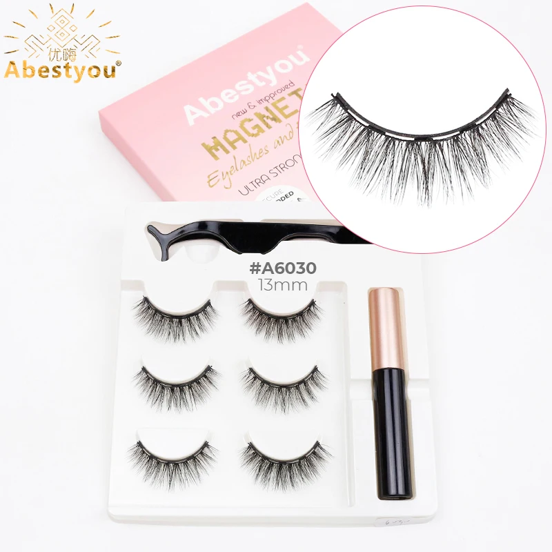 

Abestyou Micro 5 Magnets Natural Long 3d 3pairs False Mink Magnetic Lashes With Eyeliner Tweezers Eyelashes Holder Makeup Kits