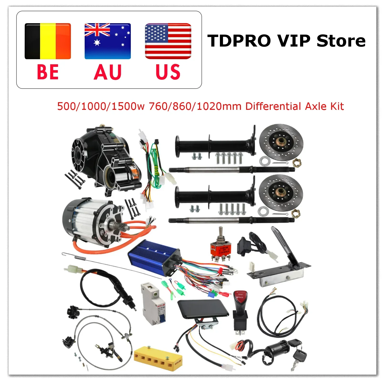 760/860/1020mm Rear Differential Axle Kit 48V/500W 48V/1000W 72V/1500W Motor Go Kart ATV GolfCart Lawn Mower