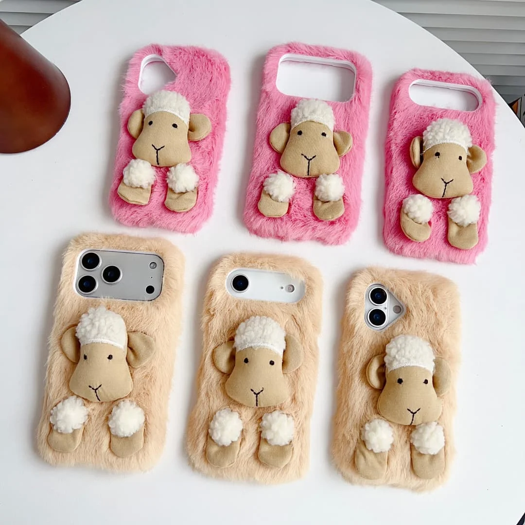 

3D плюшевый мультяшный меховой чехол с овечкой для iPhone 17 Pro Max 17, милый пушистый мягкий чехол, чехол