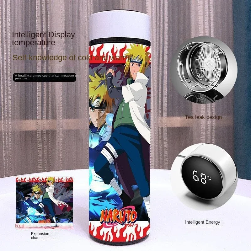 Naruto Sasuke Stainless Steel Thermos Cup Smart Digital 500ml Water Bottle Portable Sport Travel Handbag Coffee Travel Mug Gift