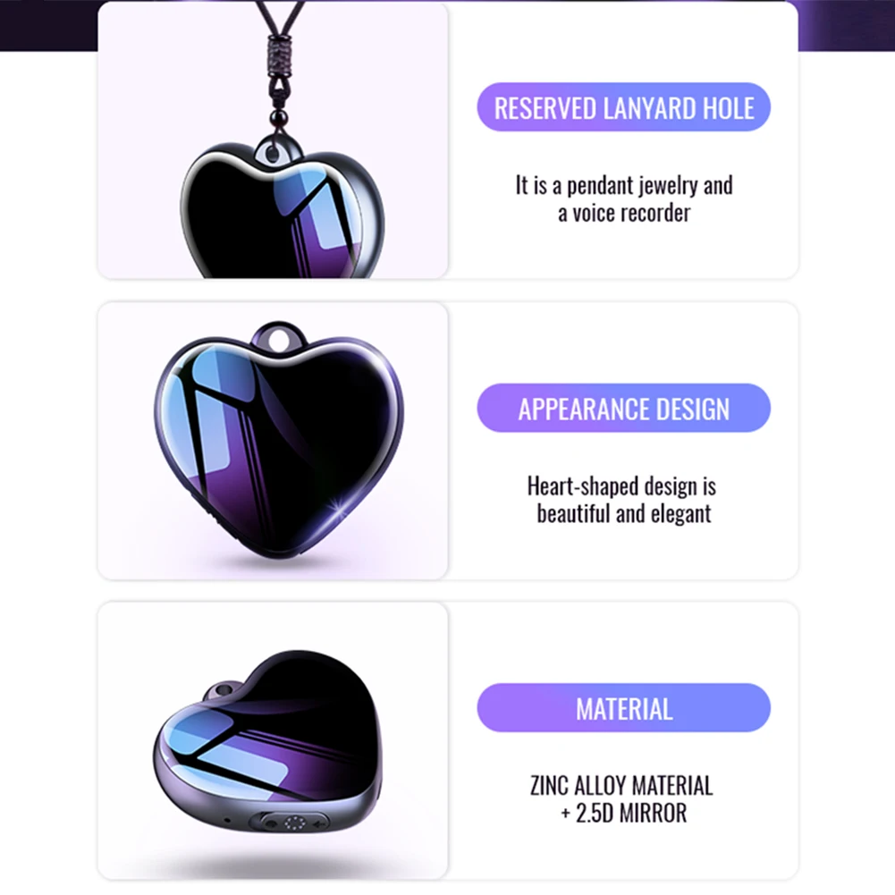 ミニボイスレコーダー ハート型デジタル録音デバイス LEDインジケーター 音声起動レコーダー 講義 会議 インタビュー用