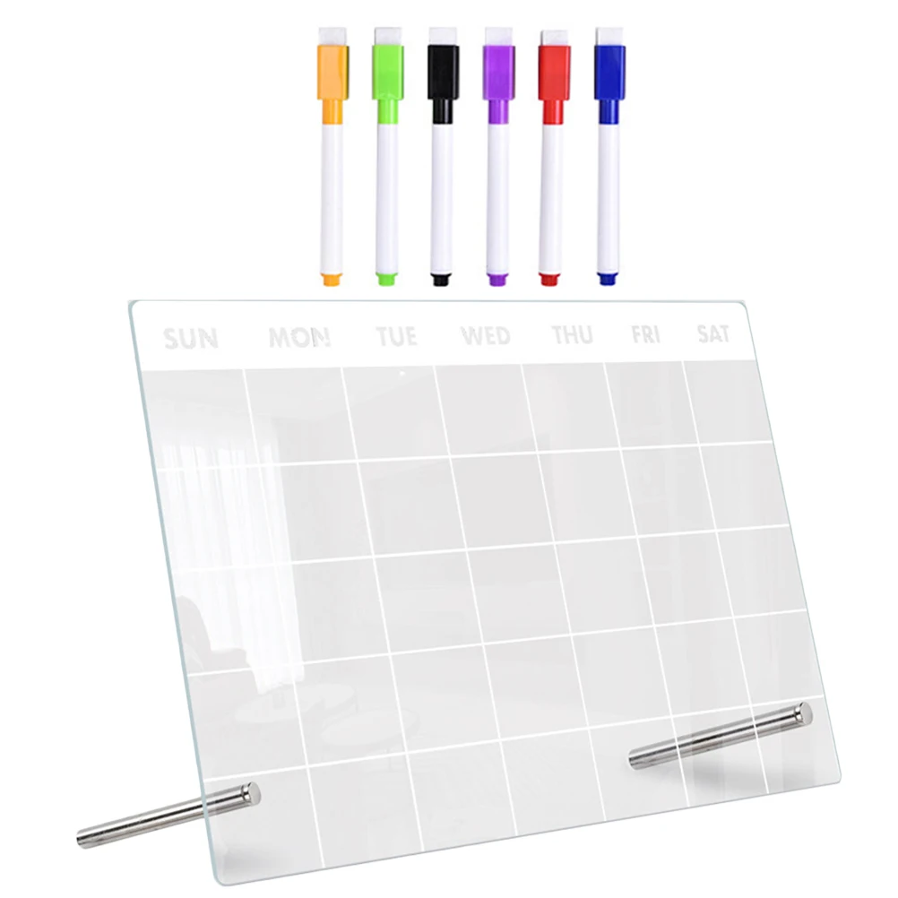 

1 set Acrylic Memo Set Clear Erasable Note Board with Pen for Home School Desktop Planning Dry Erase Students Supply Acrylic