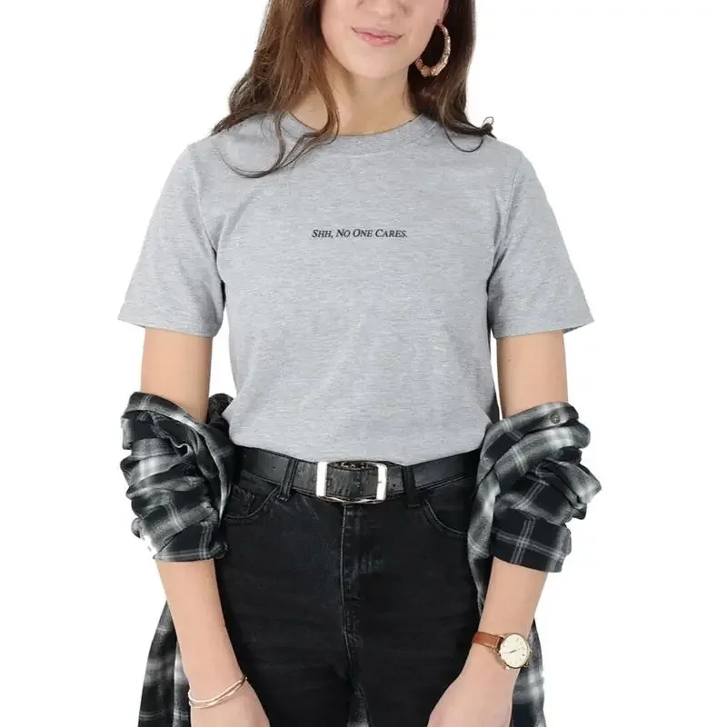 Shh No One Cares T Shirt Funny Slogan Statement Grunge 90'S Summer Party
