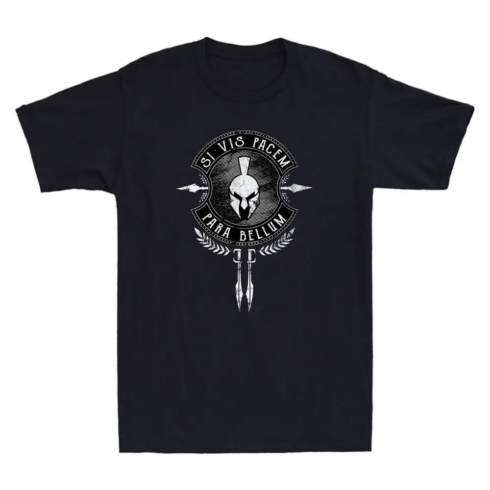 

Latin proverb Sparta Si Vis Pacem Para Bellum Men's Short Sleeve Casual 100% Cotton T-Shirt