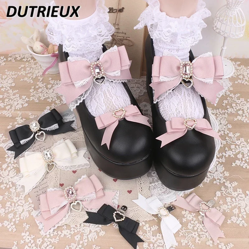 

Lolita Style Sweet Cute Mine Series Ornament Bow Lace Rhinestone Shoe Clip Shoe Buckle Shoes Decoration Accessories for Women