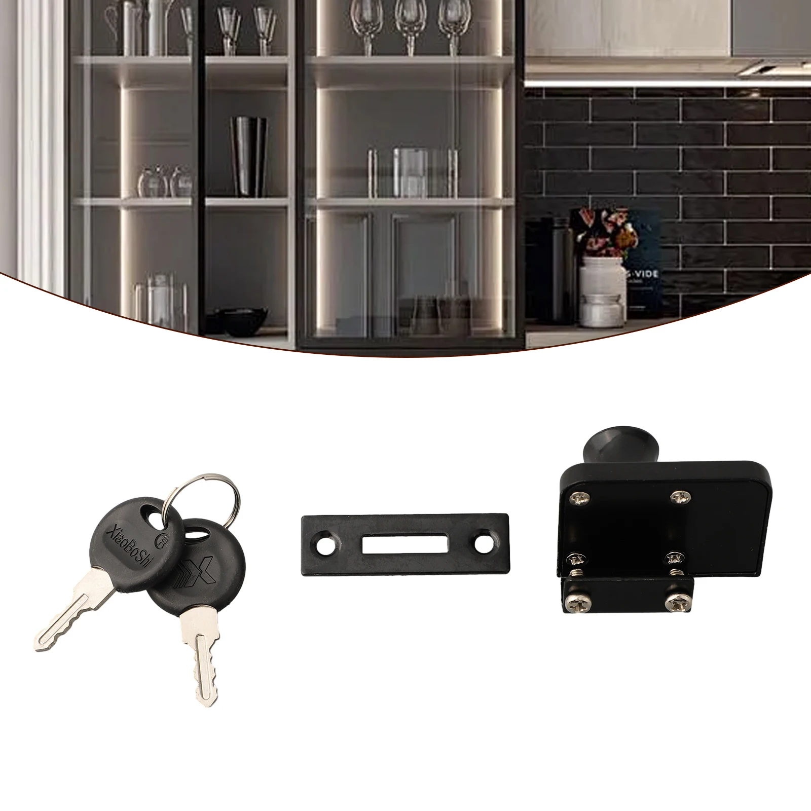 Glass Display Cabinet Showcase Locks Zinc Alloy Double Door No Need Drilling Easy To Install Home Security Lock Hardware